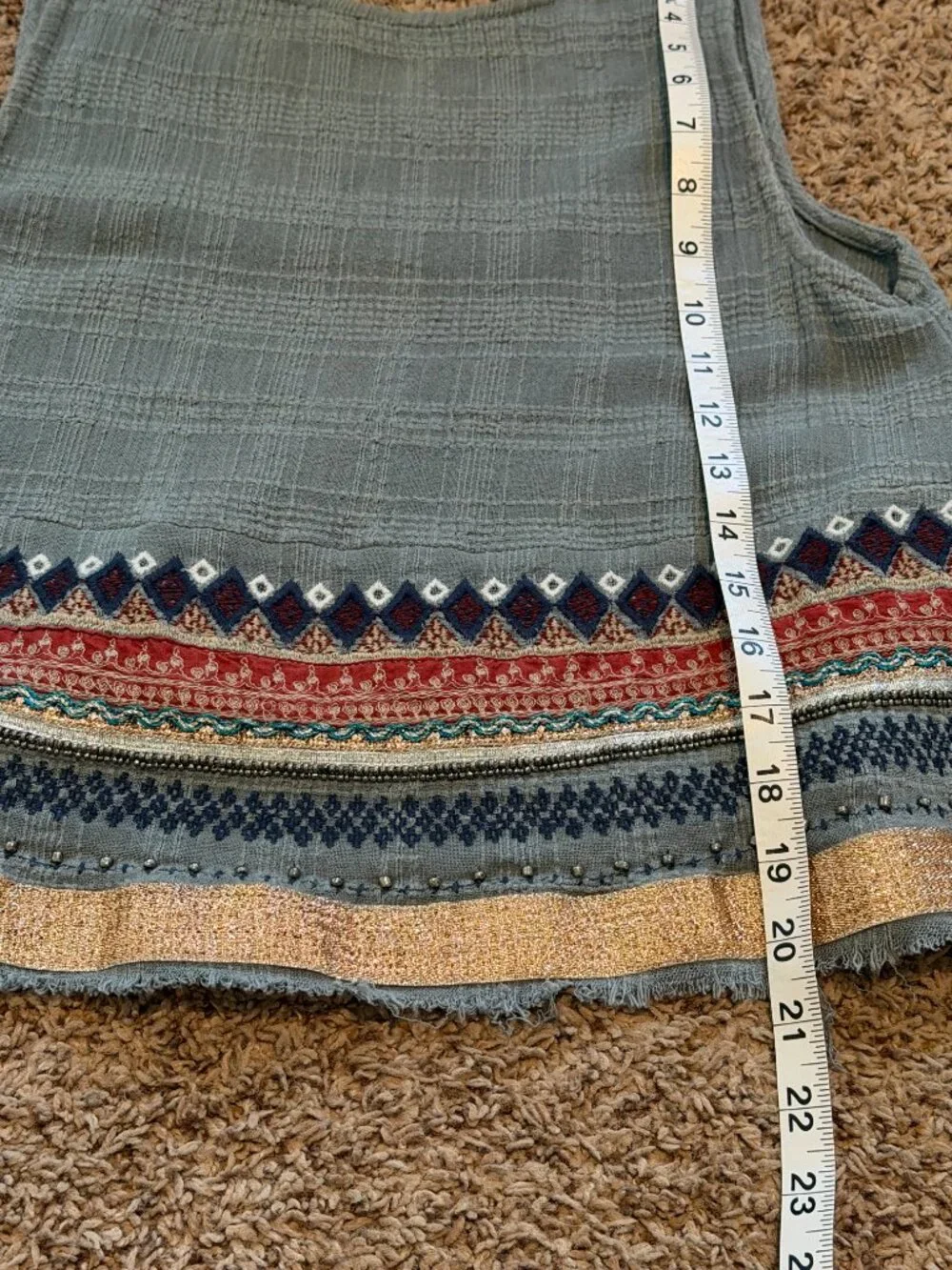 Ecote Boho Embellished Cotton Tank - Green & Gold Festival Top S - Picture 10 of 10